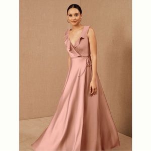BHLDN Tansy Satin Charmeuse Maxi Dress Dusty Rose Color Size 12